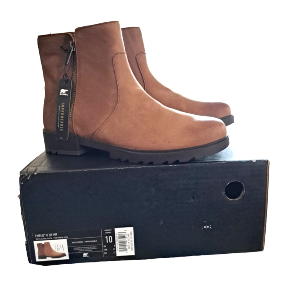 Sorel Emelie II Tan Waterproof Leather Ankle Bootie Boots Size 10
